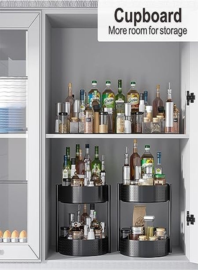 Delavala Rotating Spice Rack 2-Layer Carbon Steel Multi-Functional Storage Rack 360-Degree Countertop Double-Layer Condiment Rack Suitable for Kitchen Cabinet Work Surface Bathroom (2 Layer) - Image 4